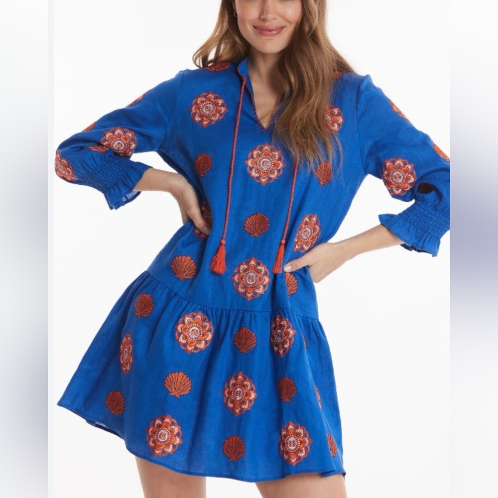 Tyler Böe Niki Embroidered Linen Topper Dress in the Bluebell